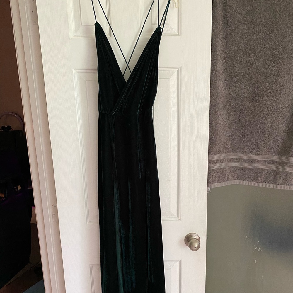 Long Velvet Cocktail Dress in Hunter Green